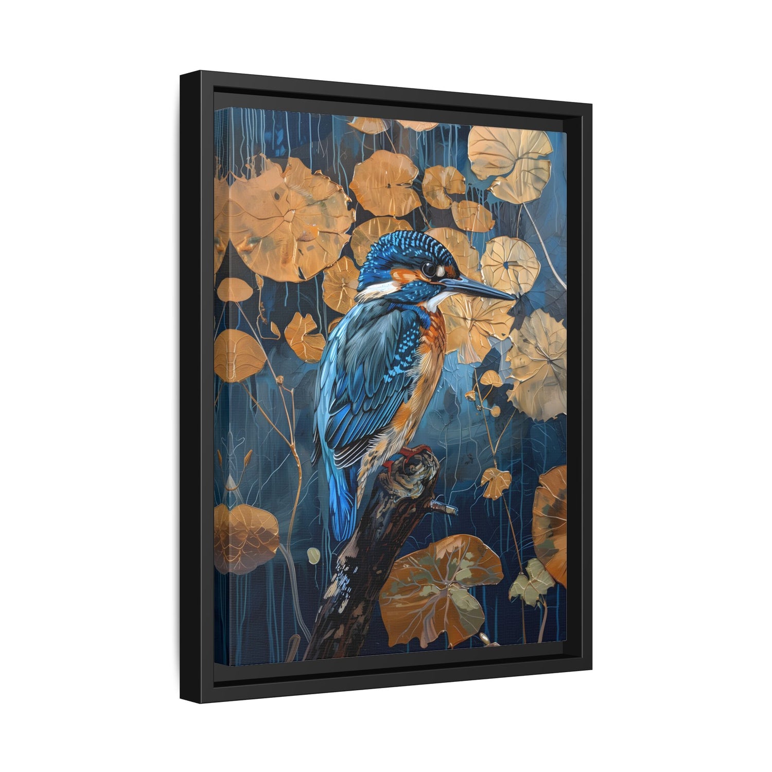Framed Canvas - Golden Leaves Kingfisher