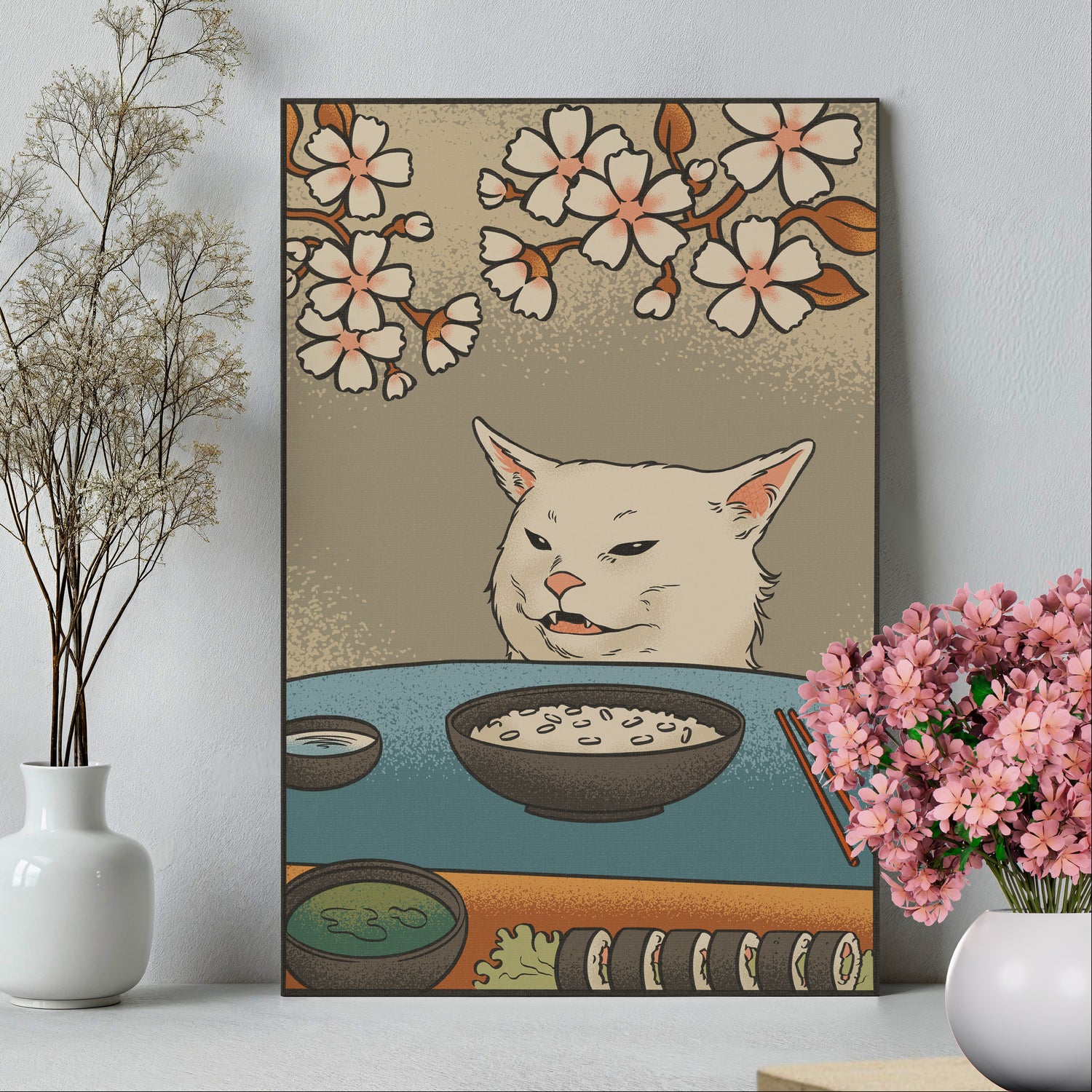 .75&quot; Matte Canvas - Unimpressed Cat Meme Ukiyo-e
