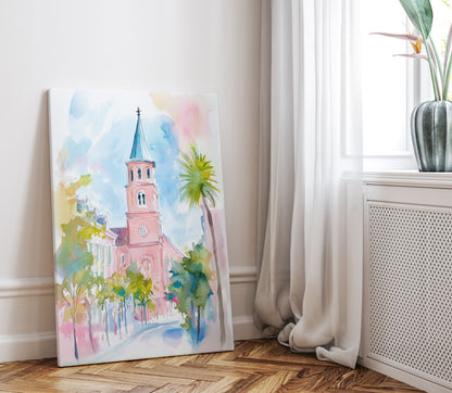.75&quot; Matte Canvas - Charleston Steeple in Pastel Haze