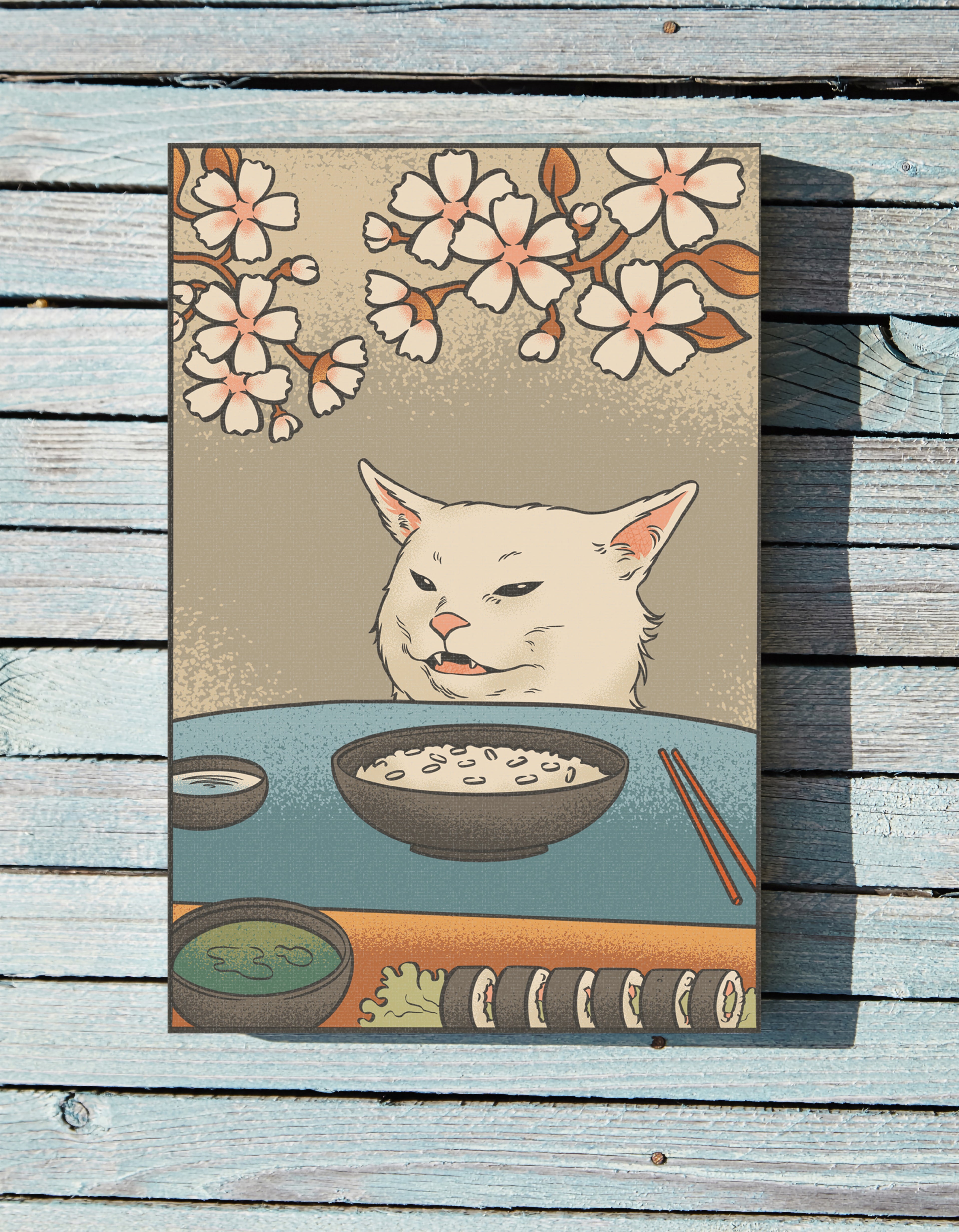 .75&quot; Matte Canvas - Unimpressed Cat Meme Ukiyo-e