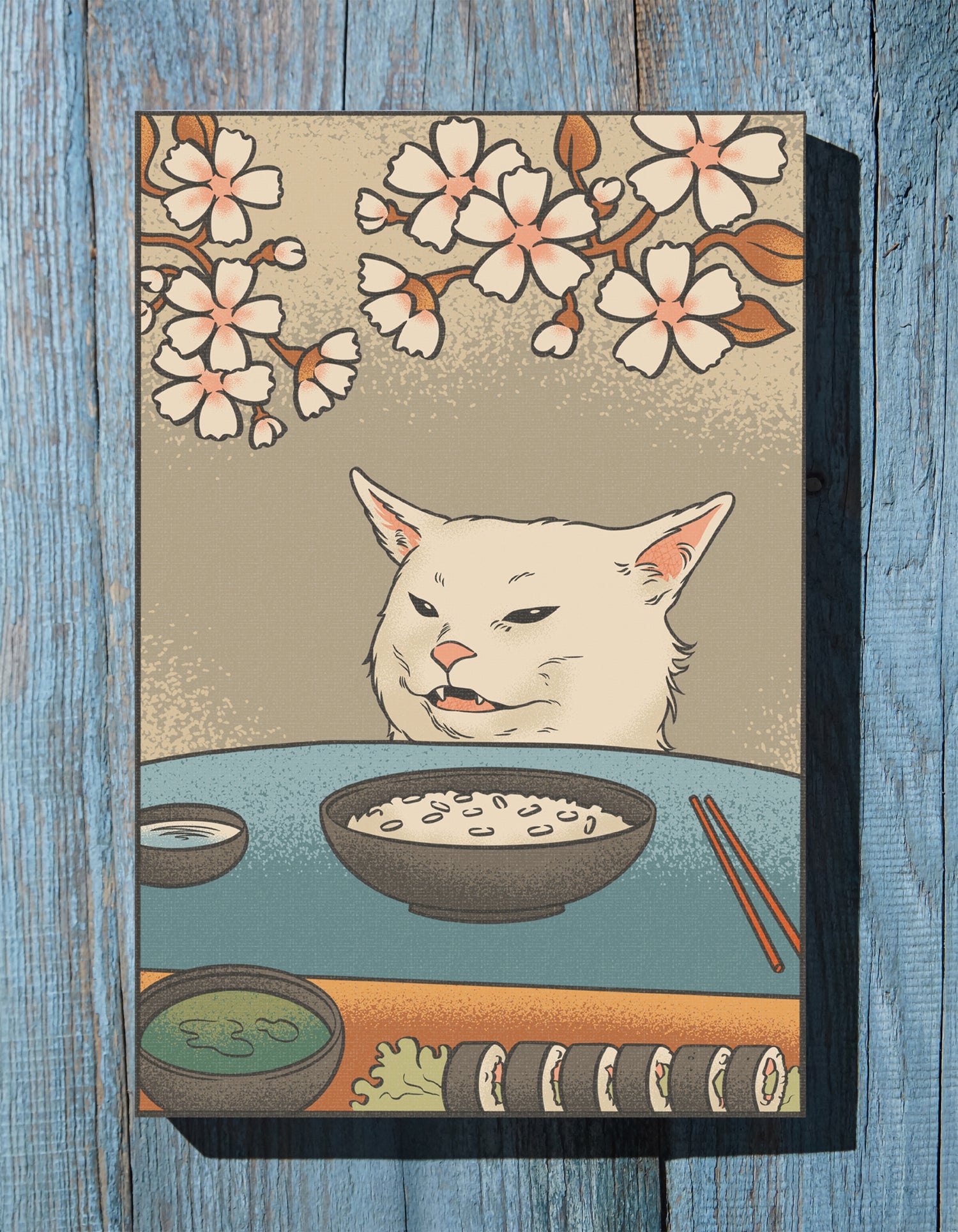 .75&quot; Matte Canvas - Unimpressed Cat Meme Ukiyo-e
