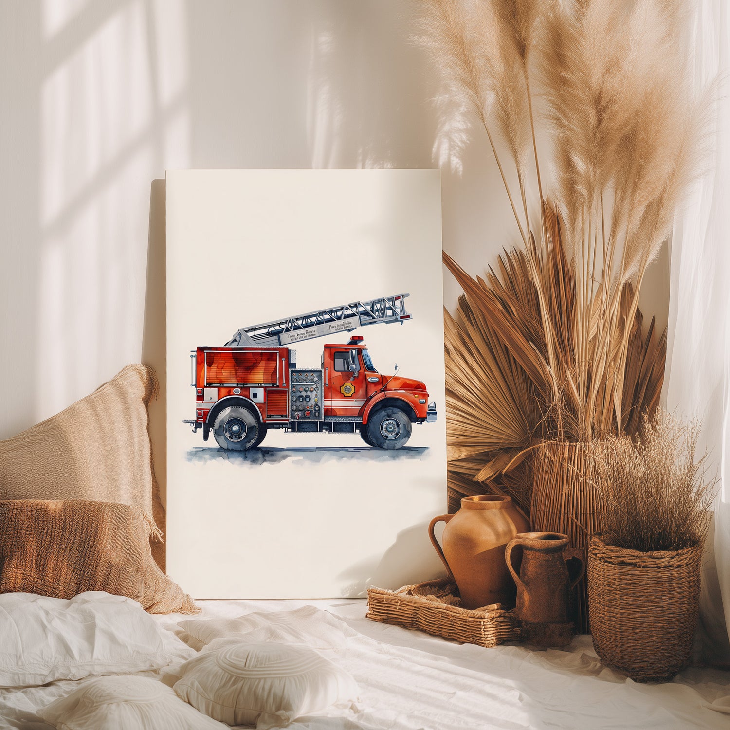 .75" Matte Canvas - Ladder Firetruck Nursery