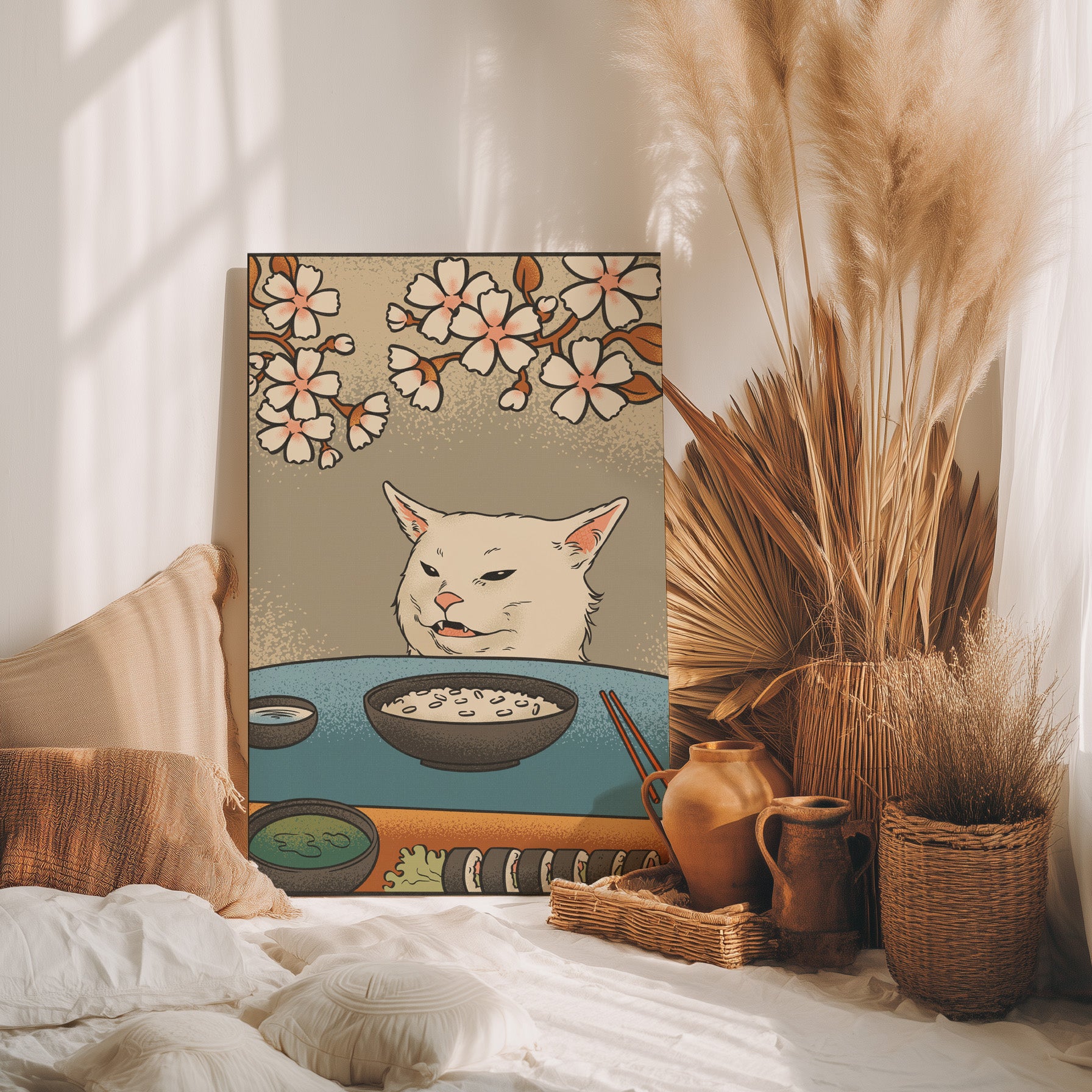 .75&quot; Matte Canvas - Unimpressed Cat Meme Ukiyo-e