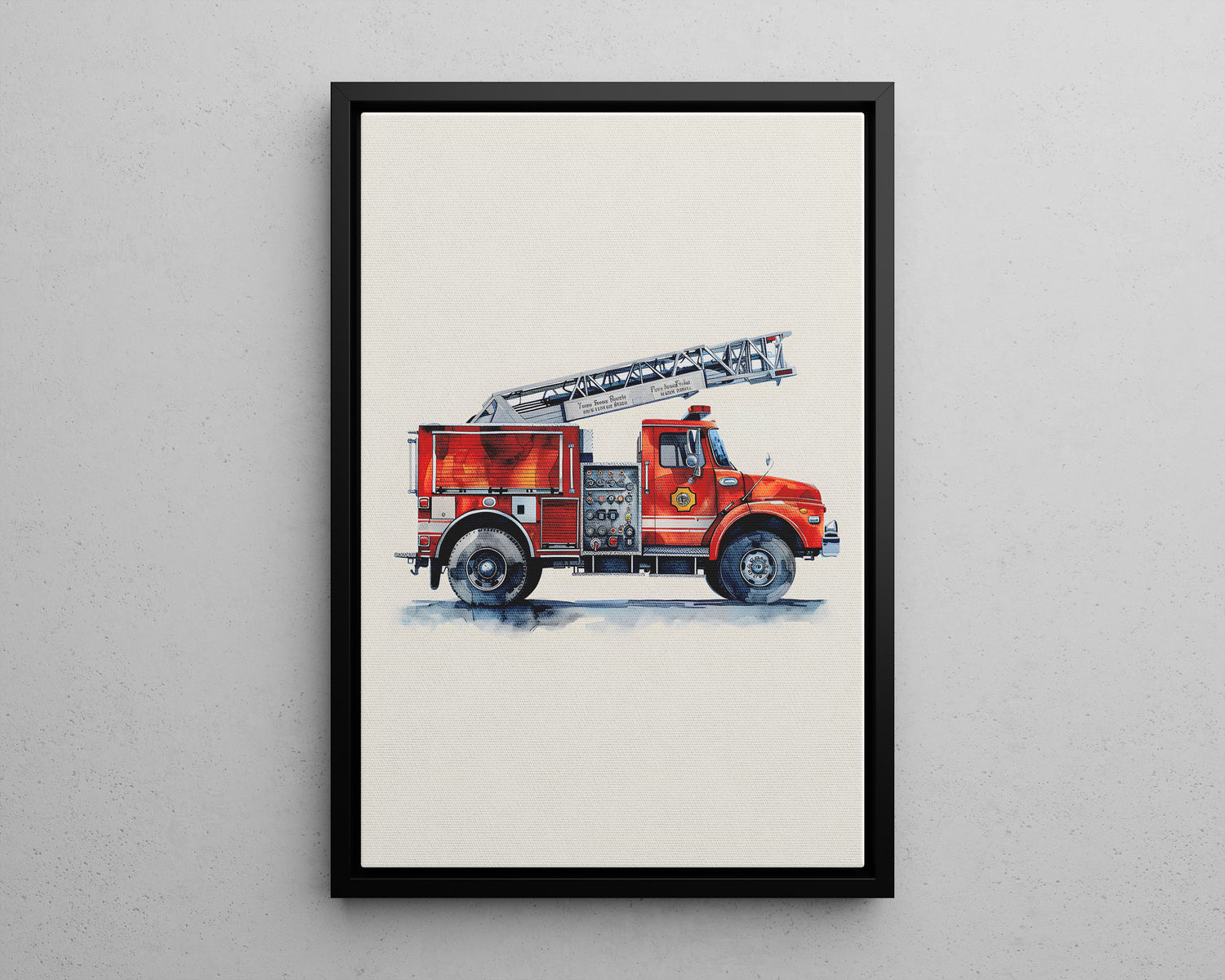 Framed Canvas - Ladder Firetruck Nursery