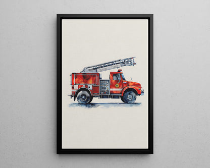 Framed Canvas - Ladder Firetruck Nursery