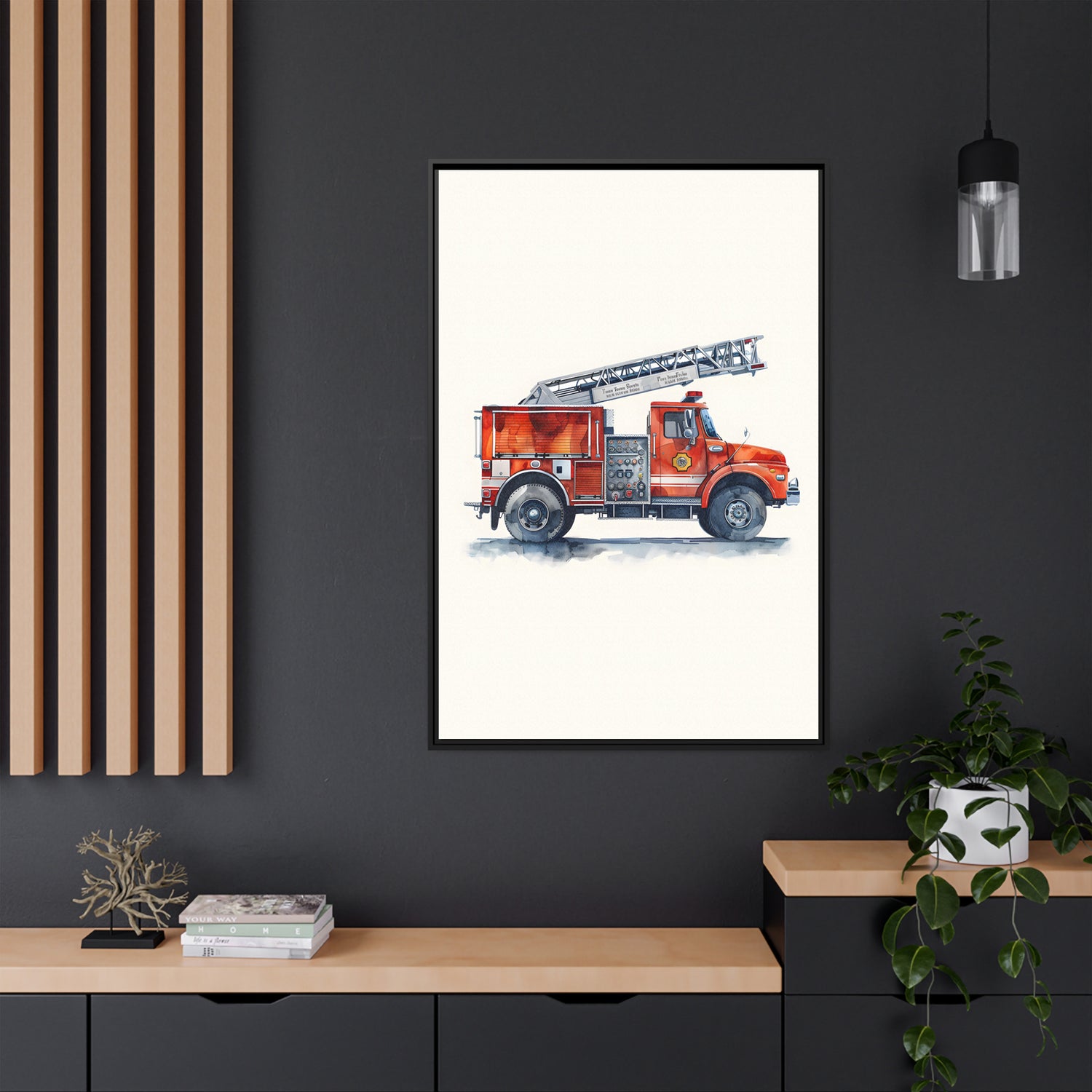 Framed Canvas - Ladder Firetruck Nursery
