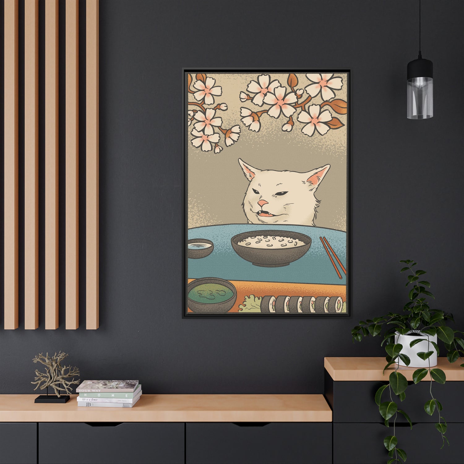 Framed Canvas - Unimpressed Cat Meme Ukiyo-e