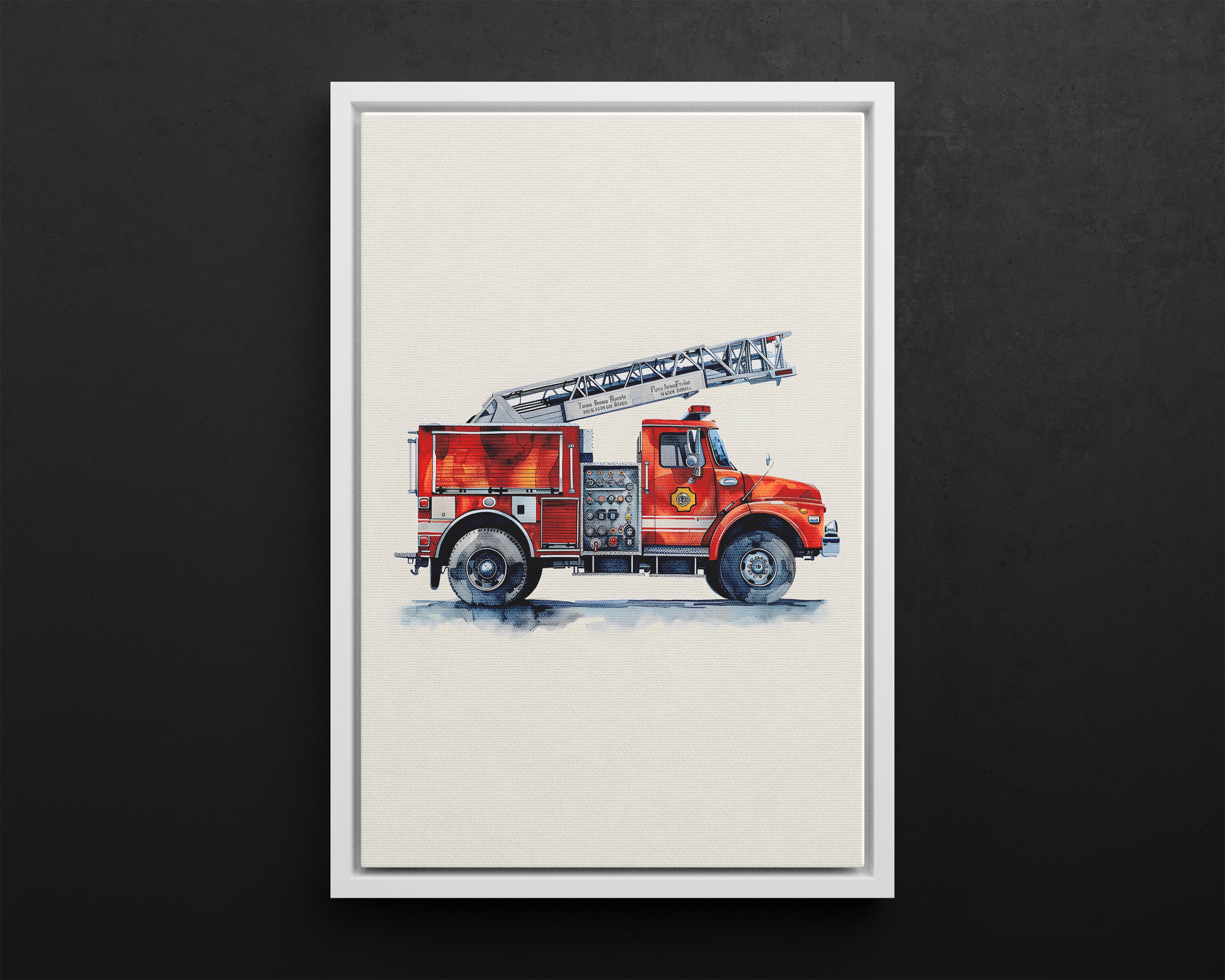Framed Canvas - Ladder Firetruck Nursery