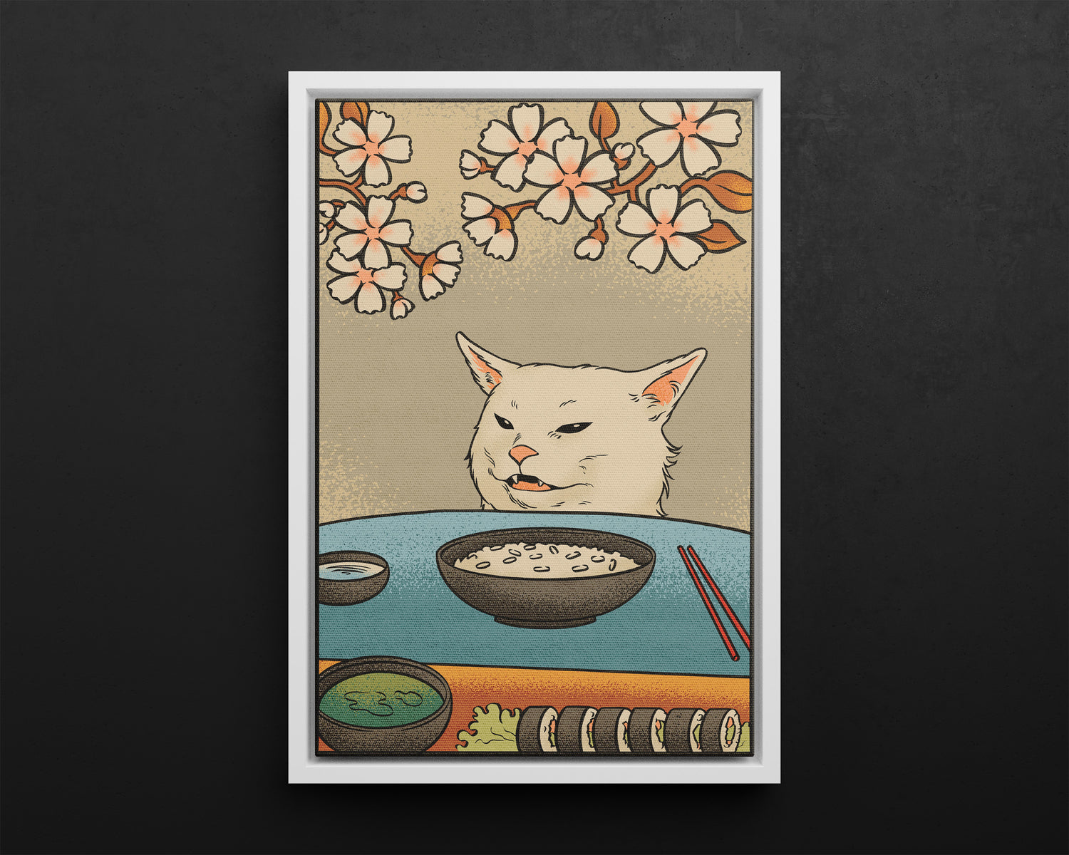 Framed Canvas - Unimpressed Cat Meme Ukiyo-e