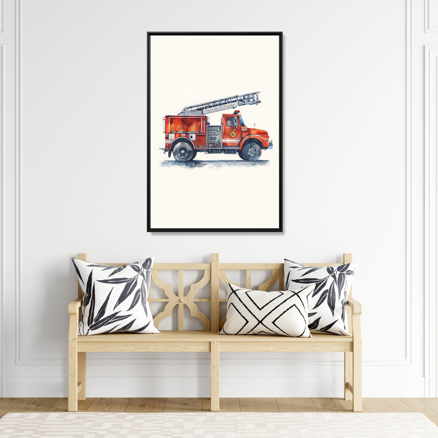 Framed Canvas - Ladder Firetruck Nursery