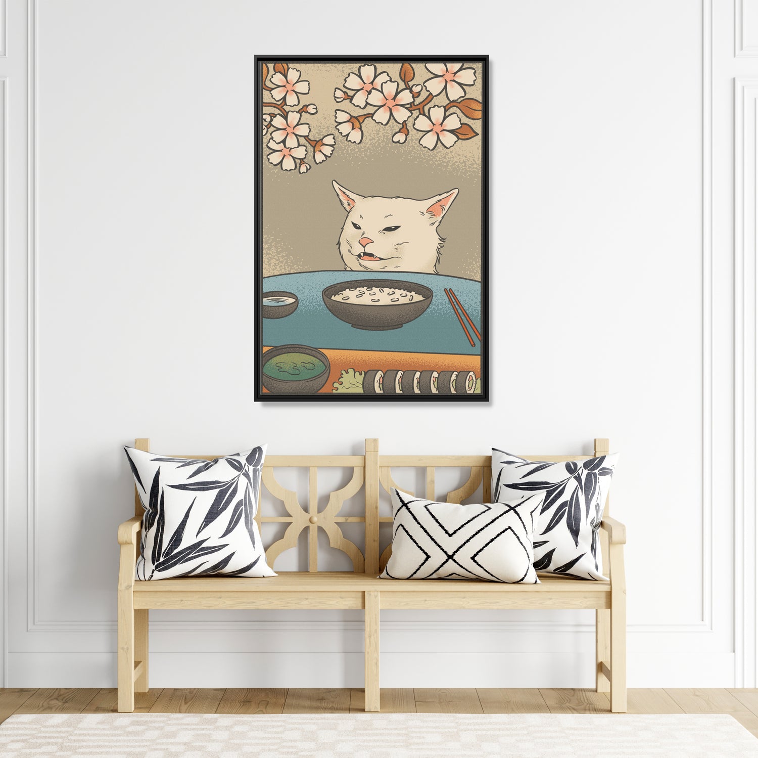 Framed Canvas - Unimpressed Cat Meme Ukiyo-e