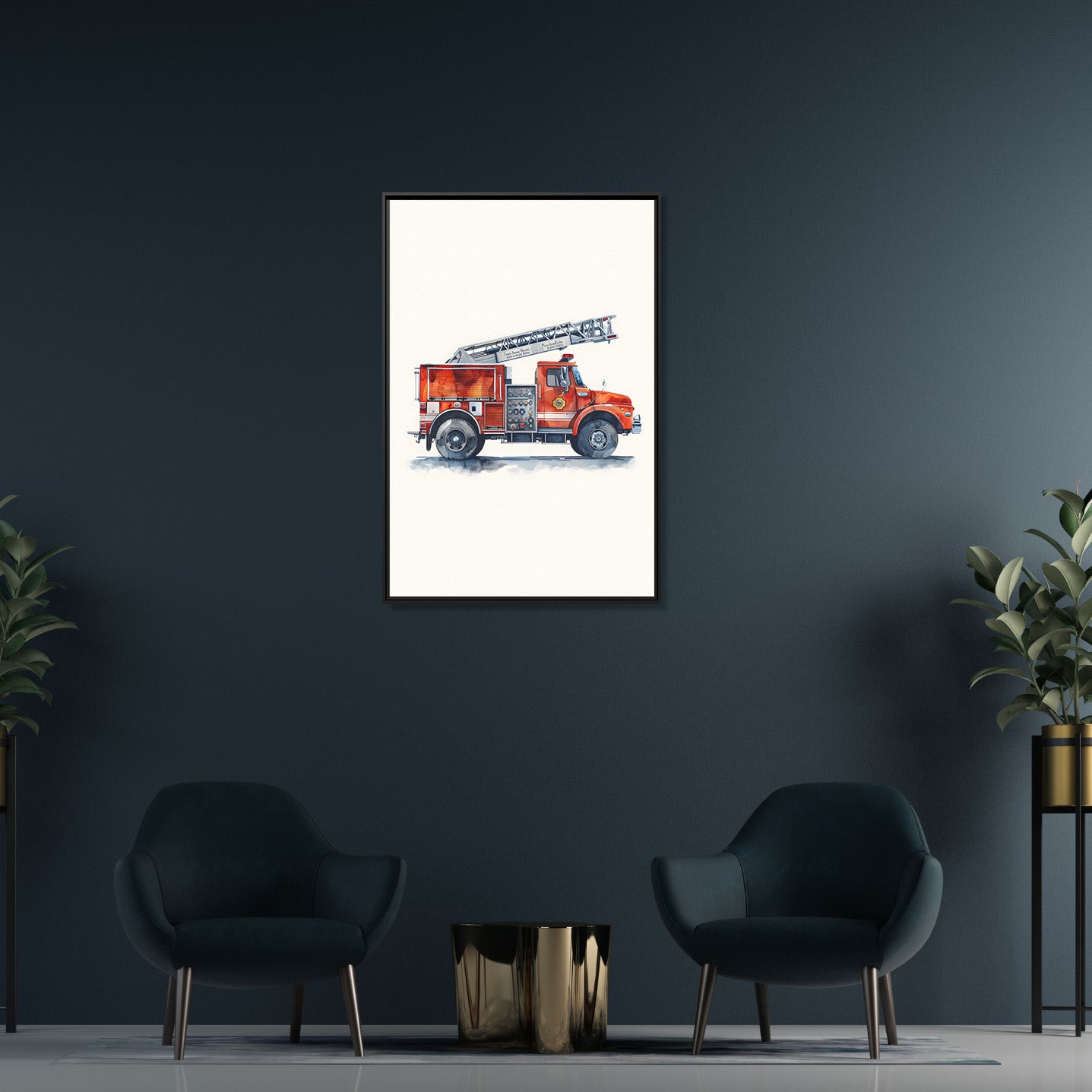Framed Canvas - Ladder Firetruck Nursery