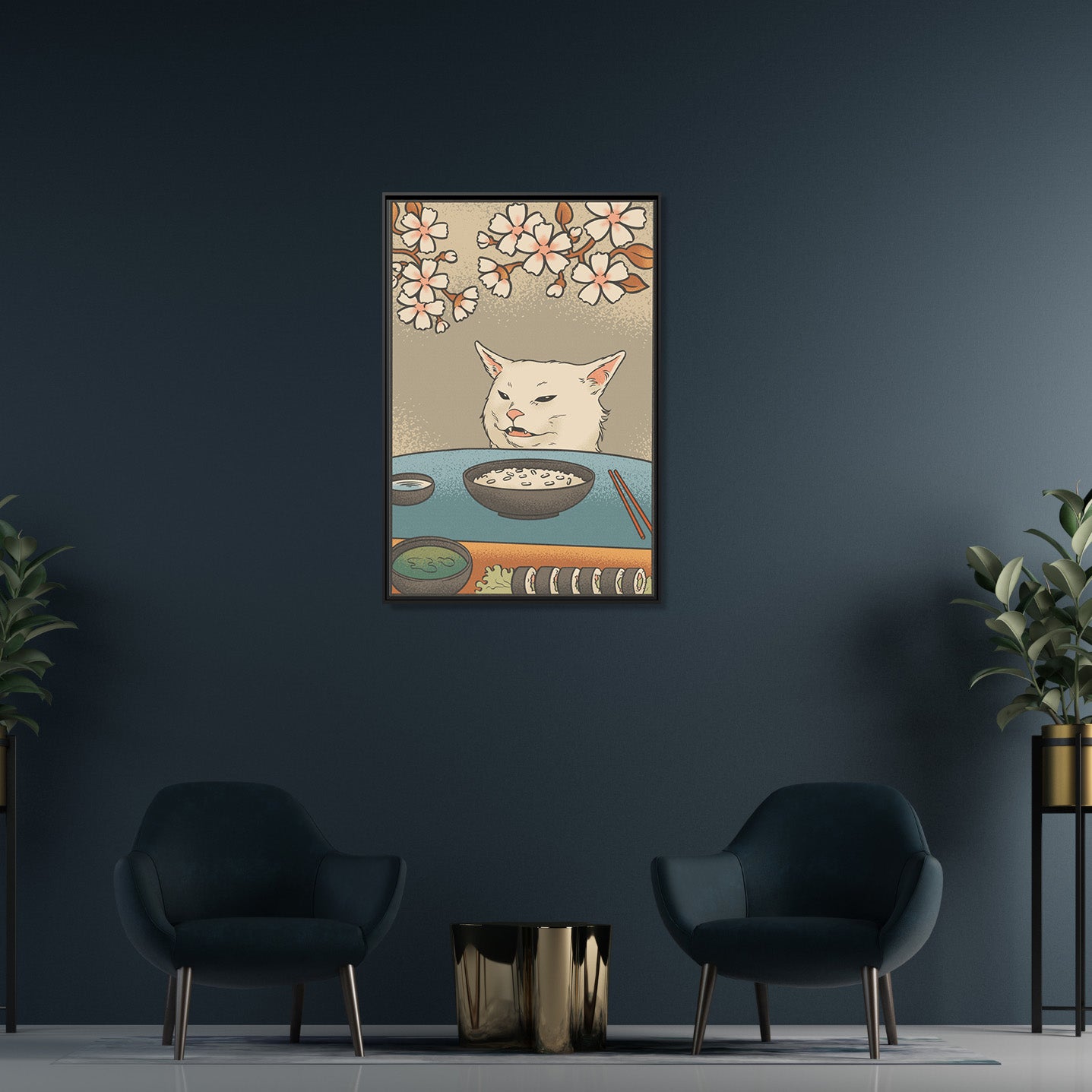Framed Canvas - Unimpressed Cat Meme Ukiyo-e