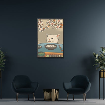 Framed Canvas - Unimpressed Cat Meme Ukiyo-e