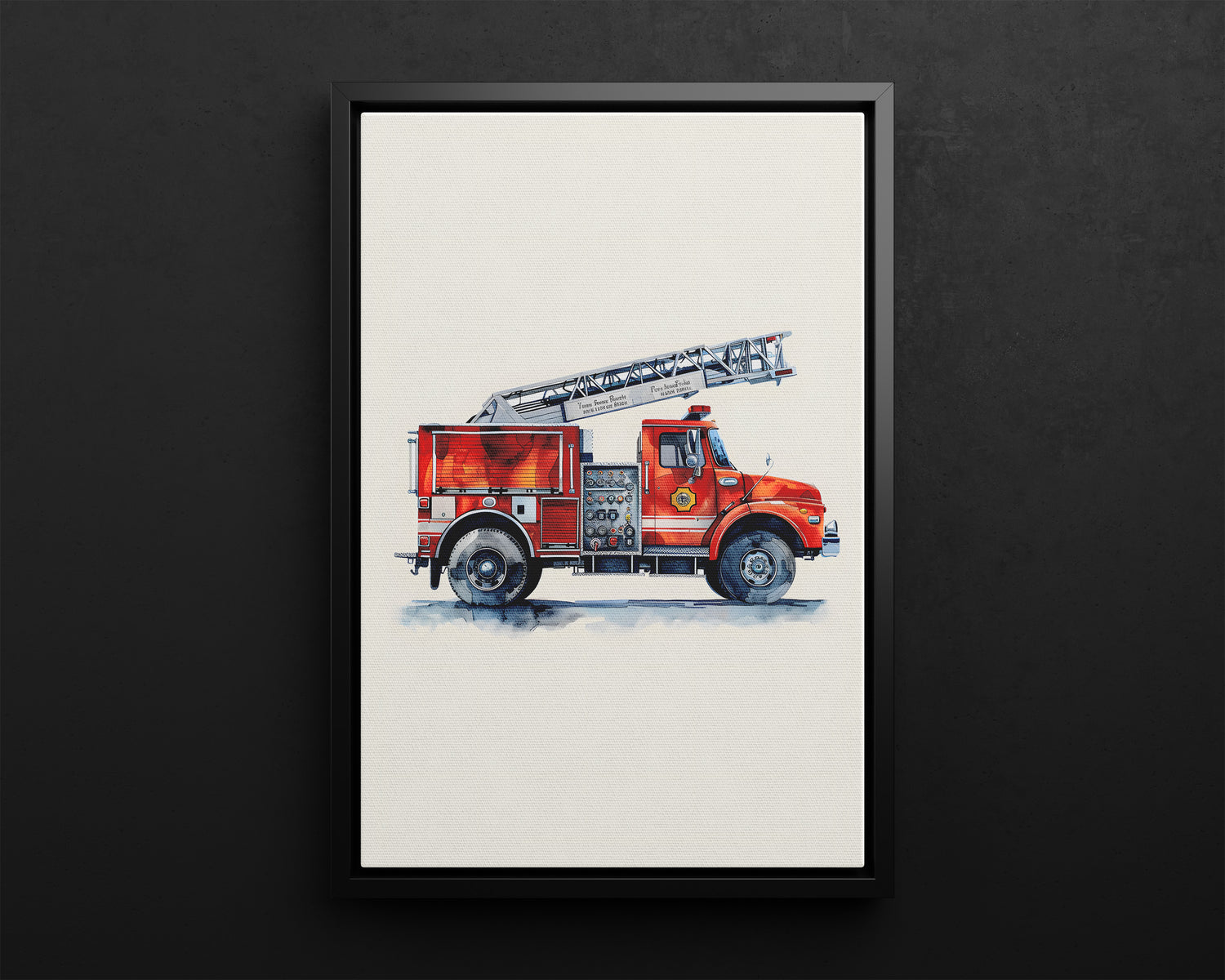 Framed Canvas - Ladder Firetruck Nursery