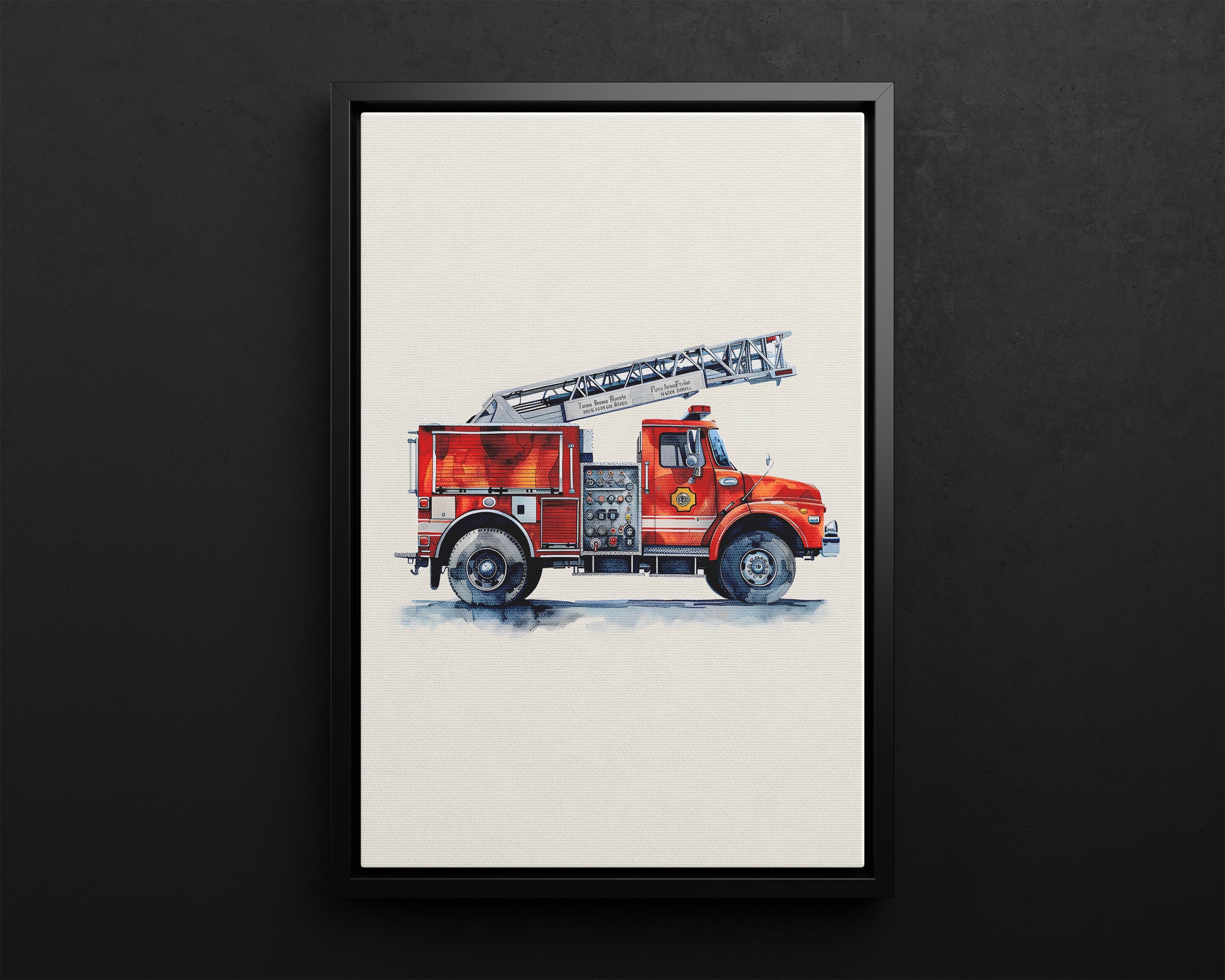 Framed Canvas - Ladder Firetruck Nursery