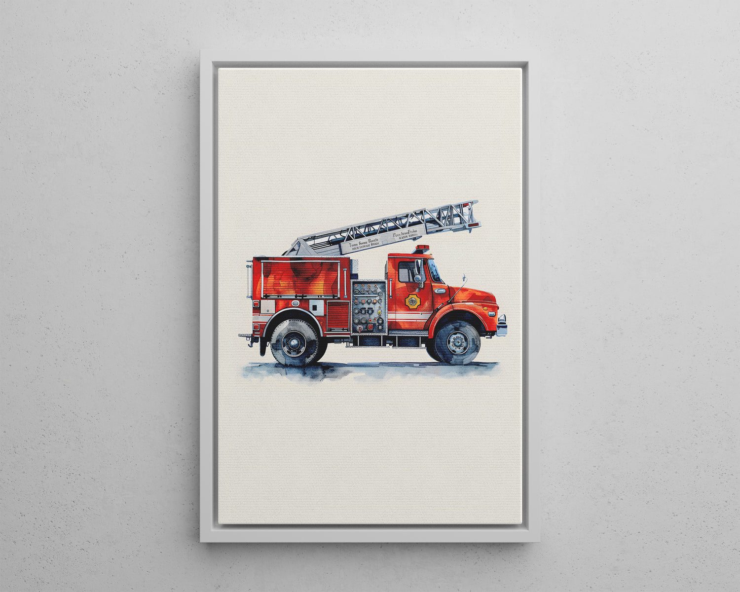 Framed Canvas - Ladder Firetruck Nursery