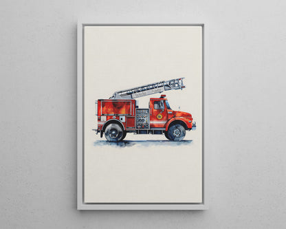 Framed Canvas - Ladder Firetruck Nursery
