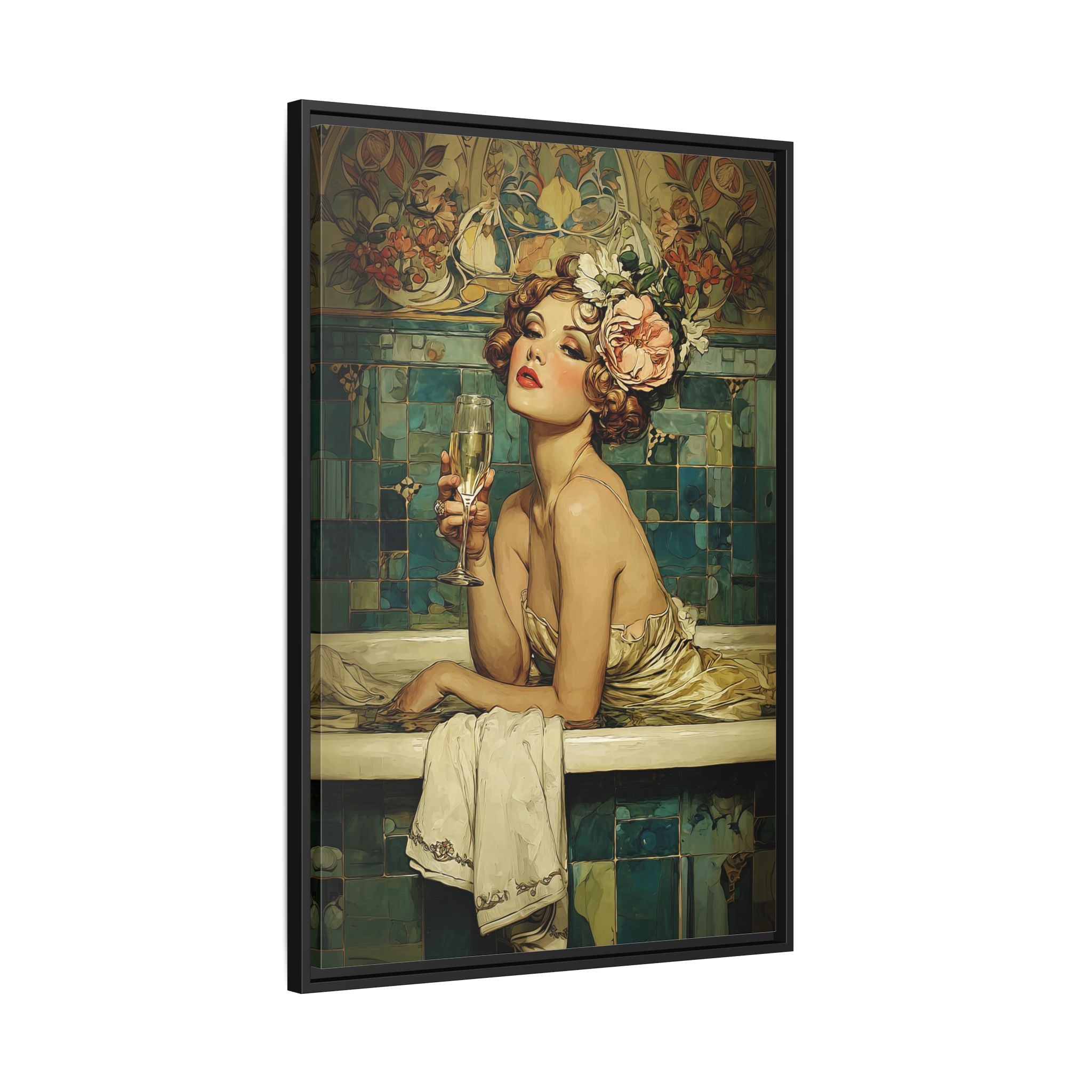 Framed Canvas - Champagne Bathtub Coquette