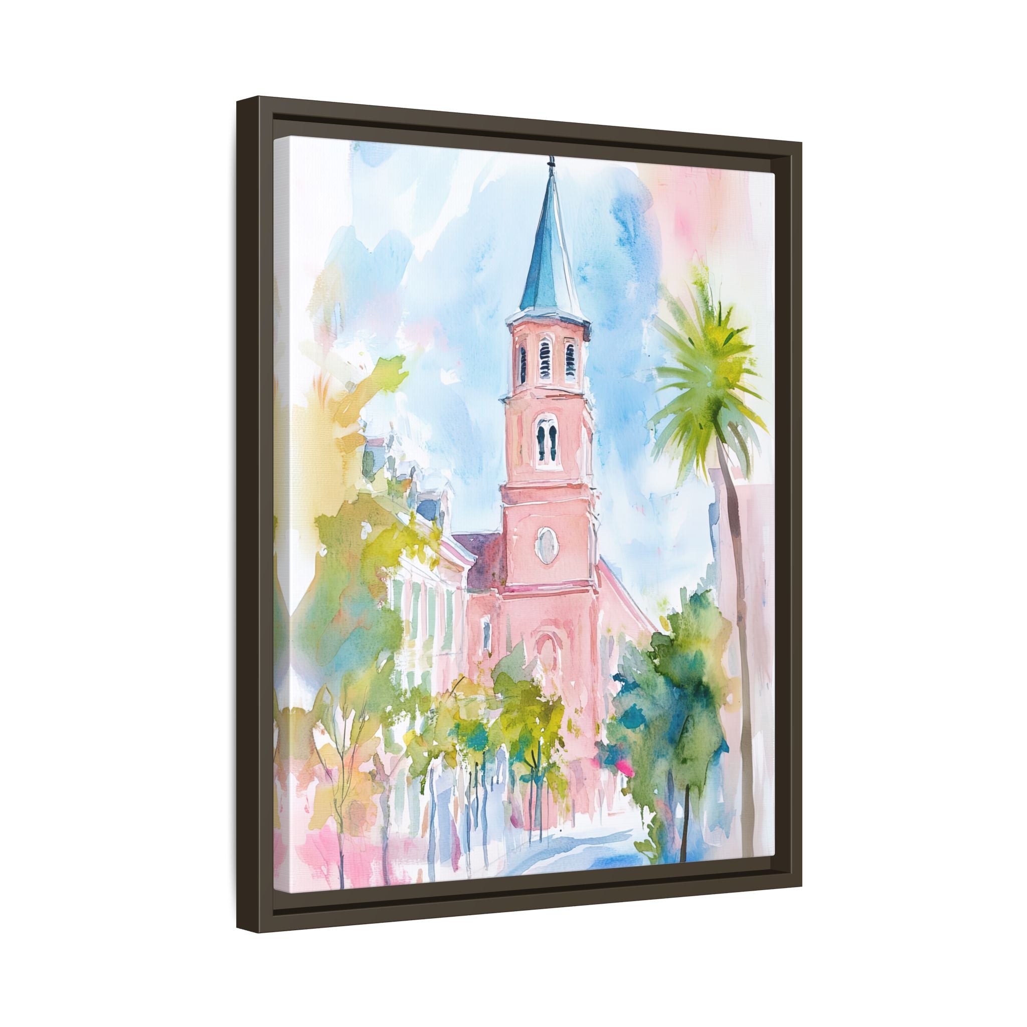 Framed Canvas - Charleston Steeple in Pastel Haze