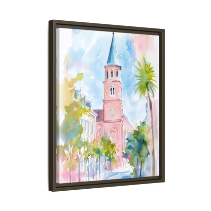 Framed Canvas - Charleston Steeple in Pastel Haze