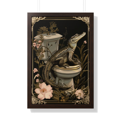 Framed Paper Print - Toilet Gator Floral Surprise