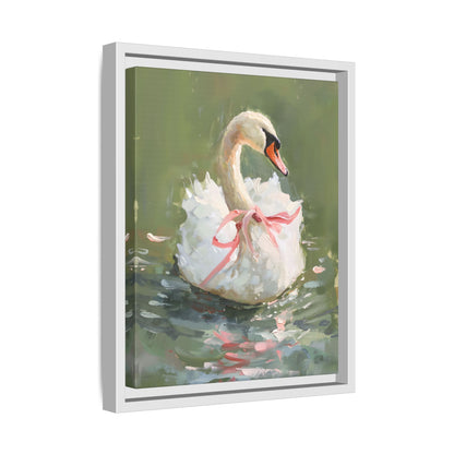 Framed Canvas - Ballet Swan in Pink Bow