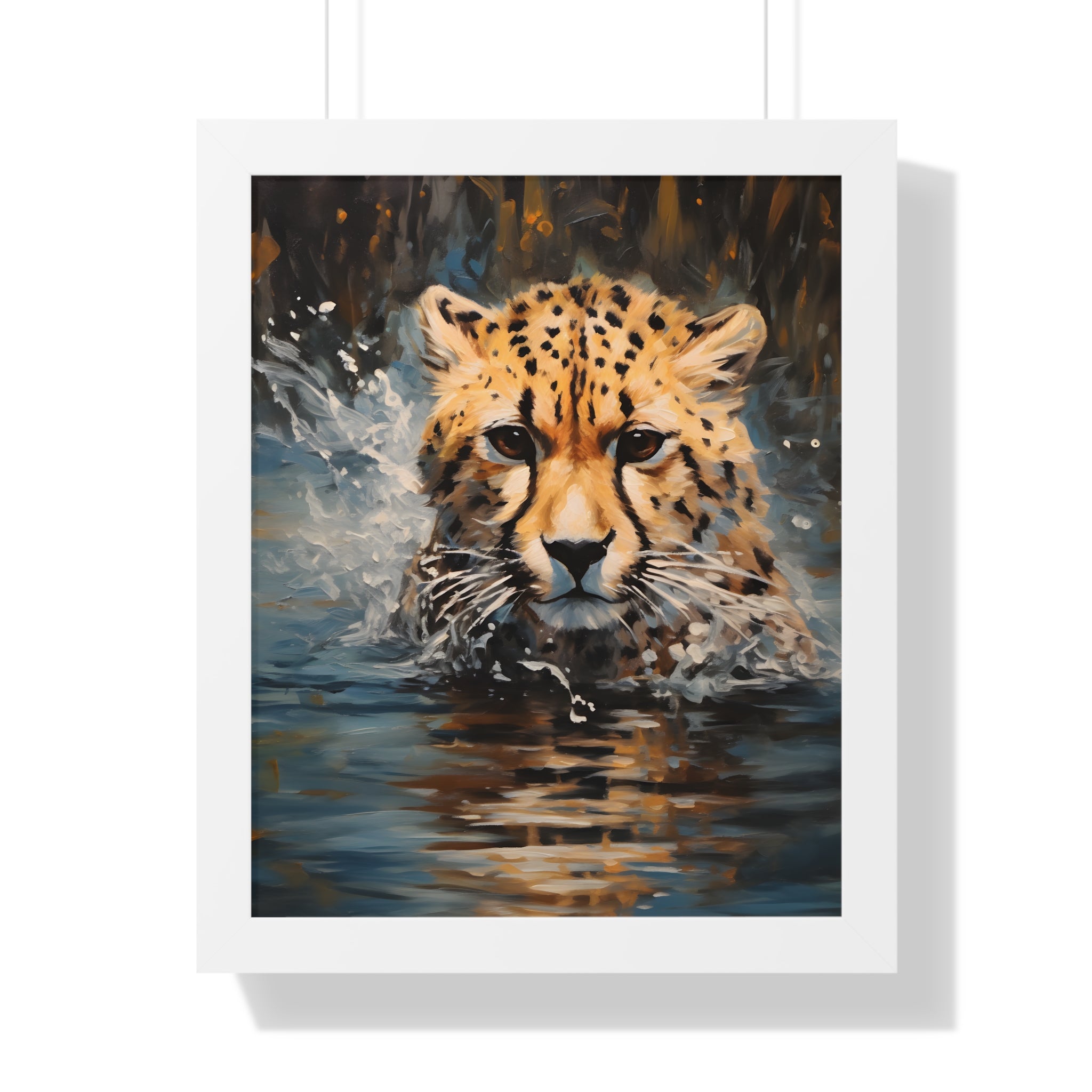 Framed Paper Print - Aqua Sprinting Cheetah