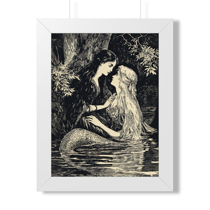 Framed Paper Print - Mermaid Fairy Midnight Kiss