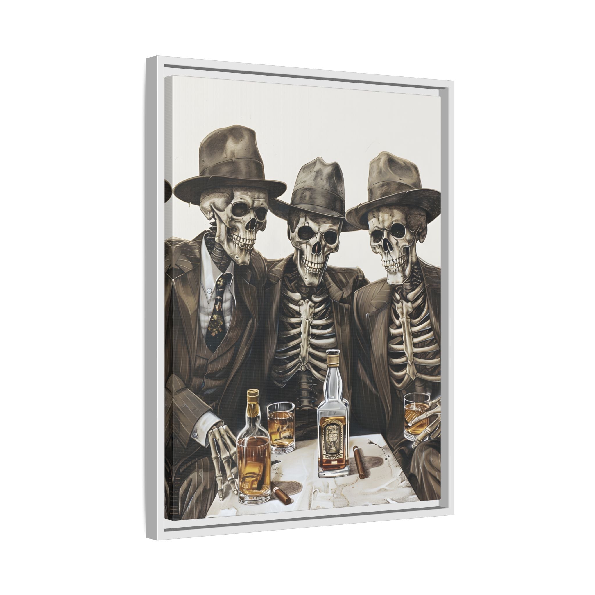Framed Canvas - Skeleton Whiskey Gentlemen
