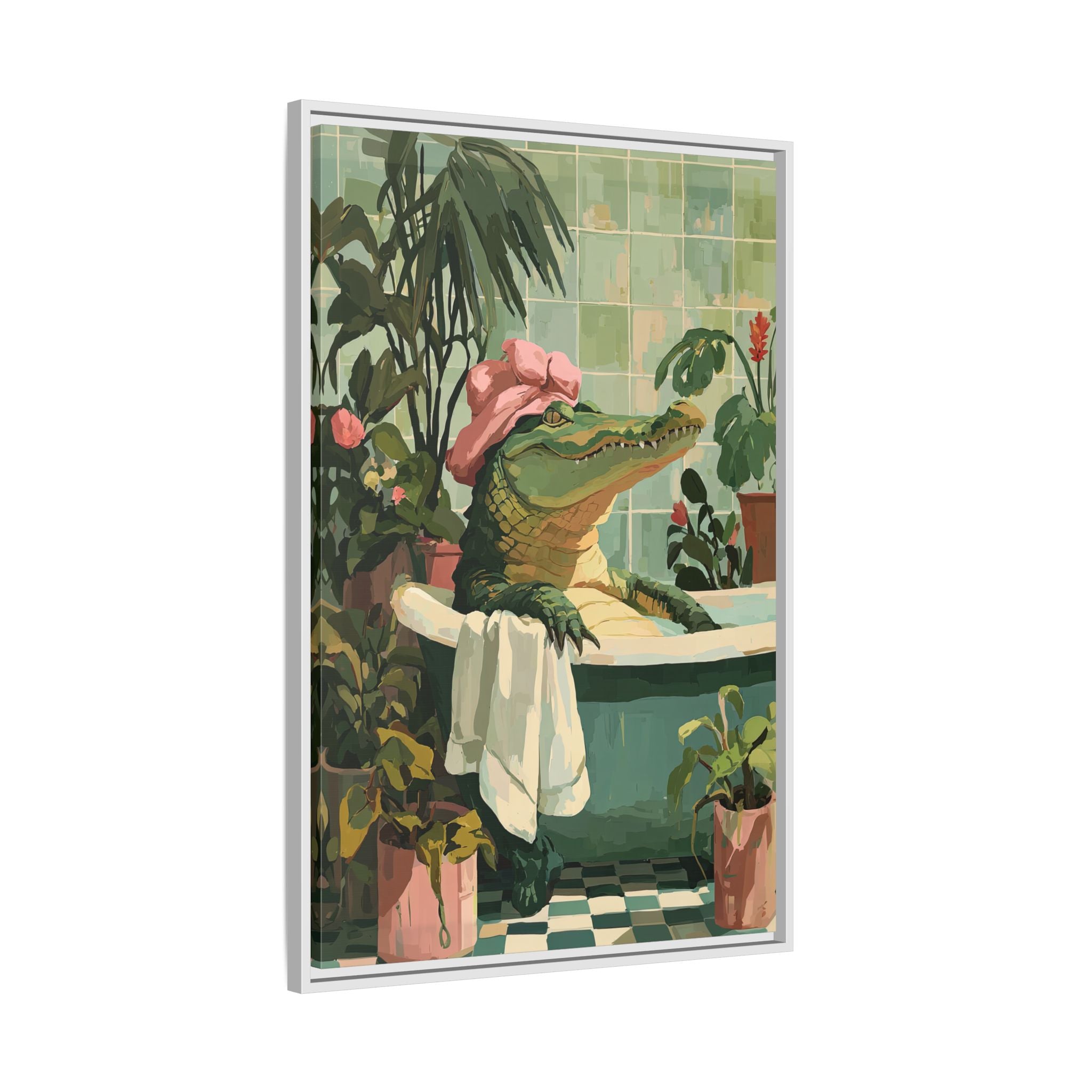 Framed Canvas - Bathtub Alligator Spa Day