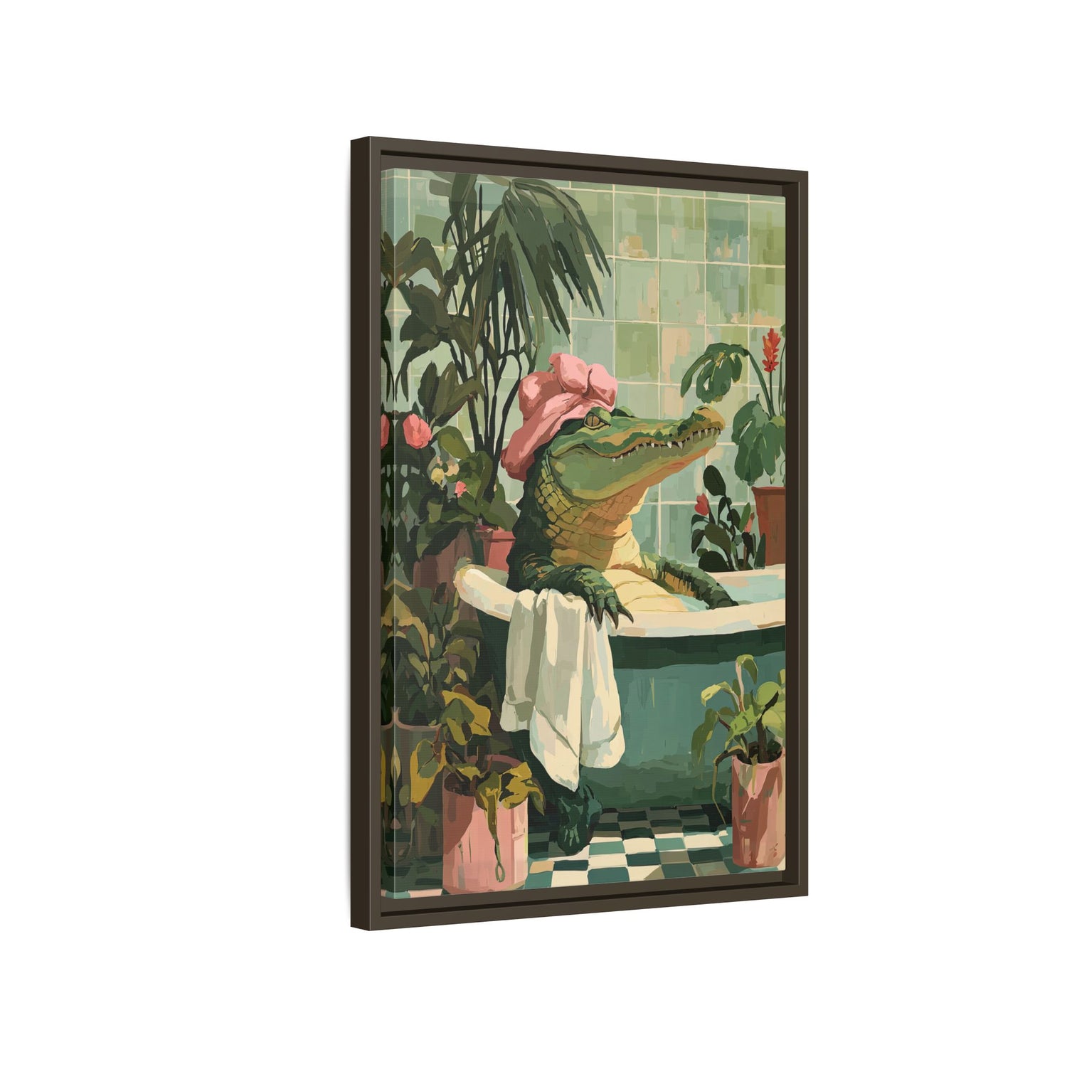 Framed Canvas - Bathtub Alligator Spa Day