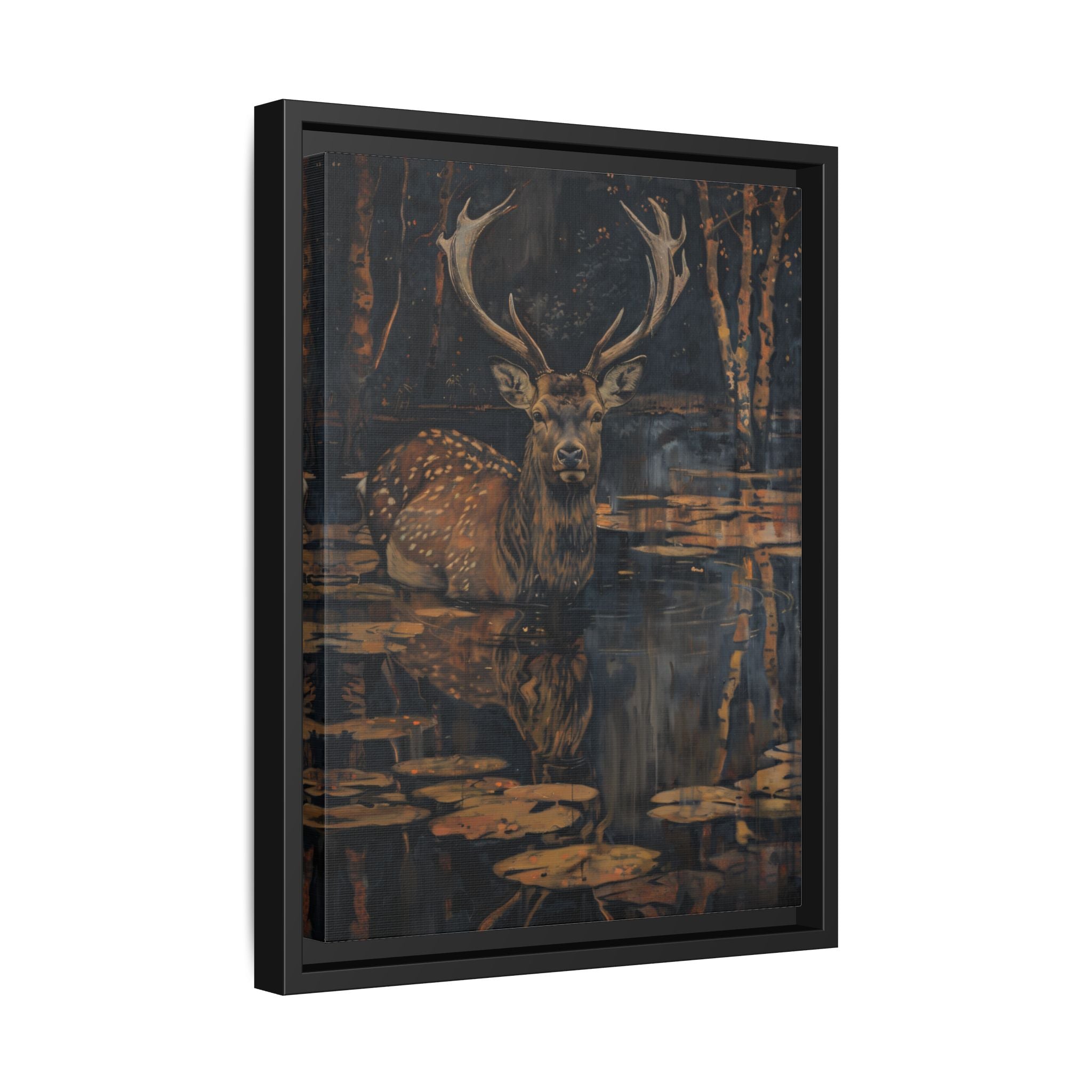 Framed Canvas - Twilight Stag Reflection
