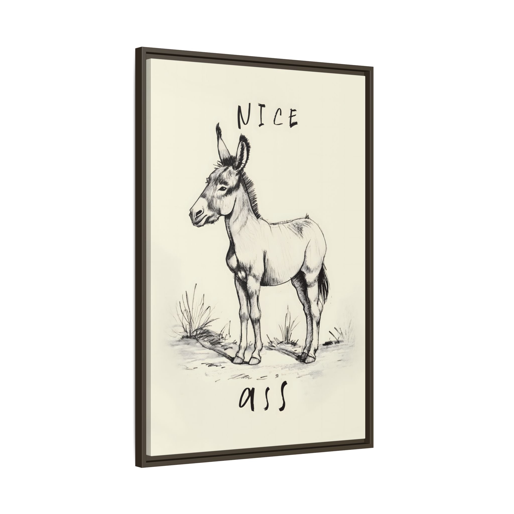 Framed Canvas - Donkey Line Art Humor