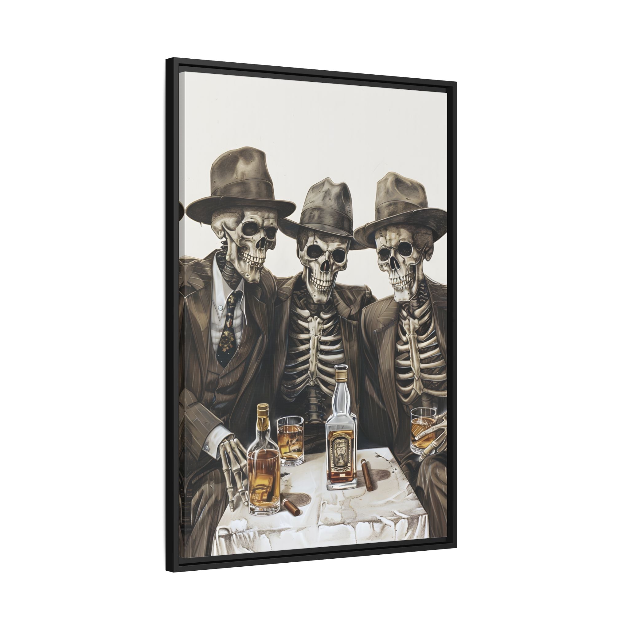 Framed Canvas - Skeleton Whiskey Gentlemen