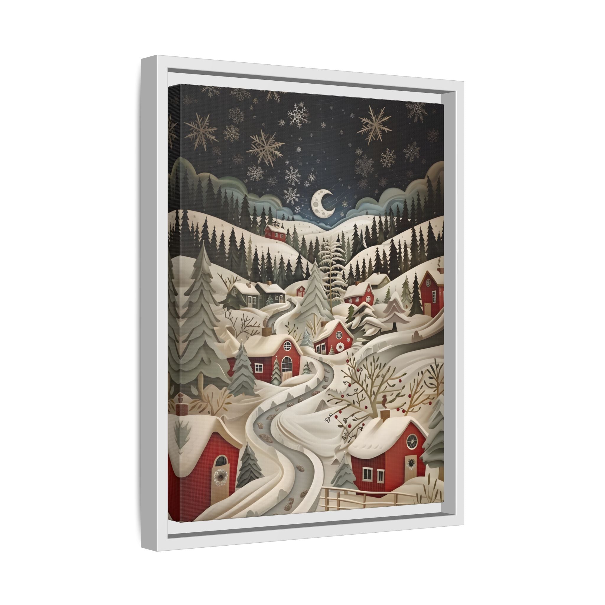 Framed Canvas - Silent Snowfall Village