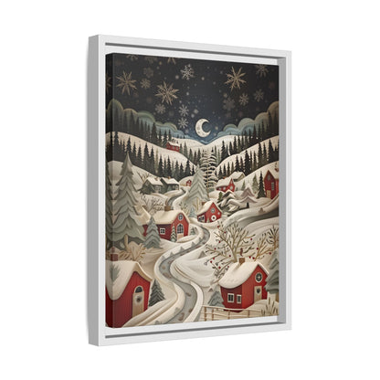 Framed Canvas - Silent Snowfall Village