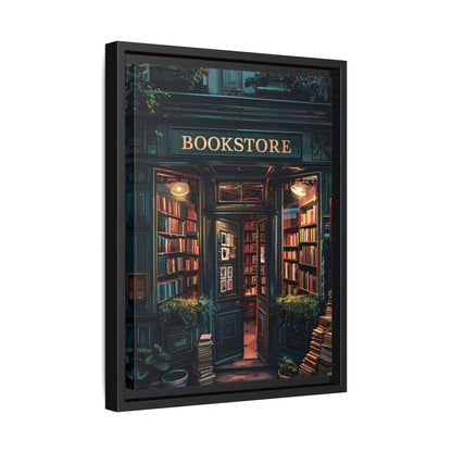 Framed Canvas - Midnight Bookstore Glow