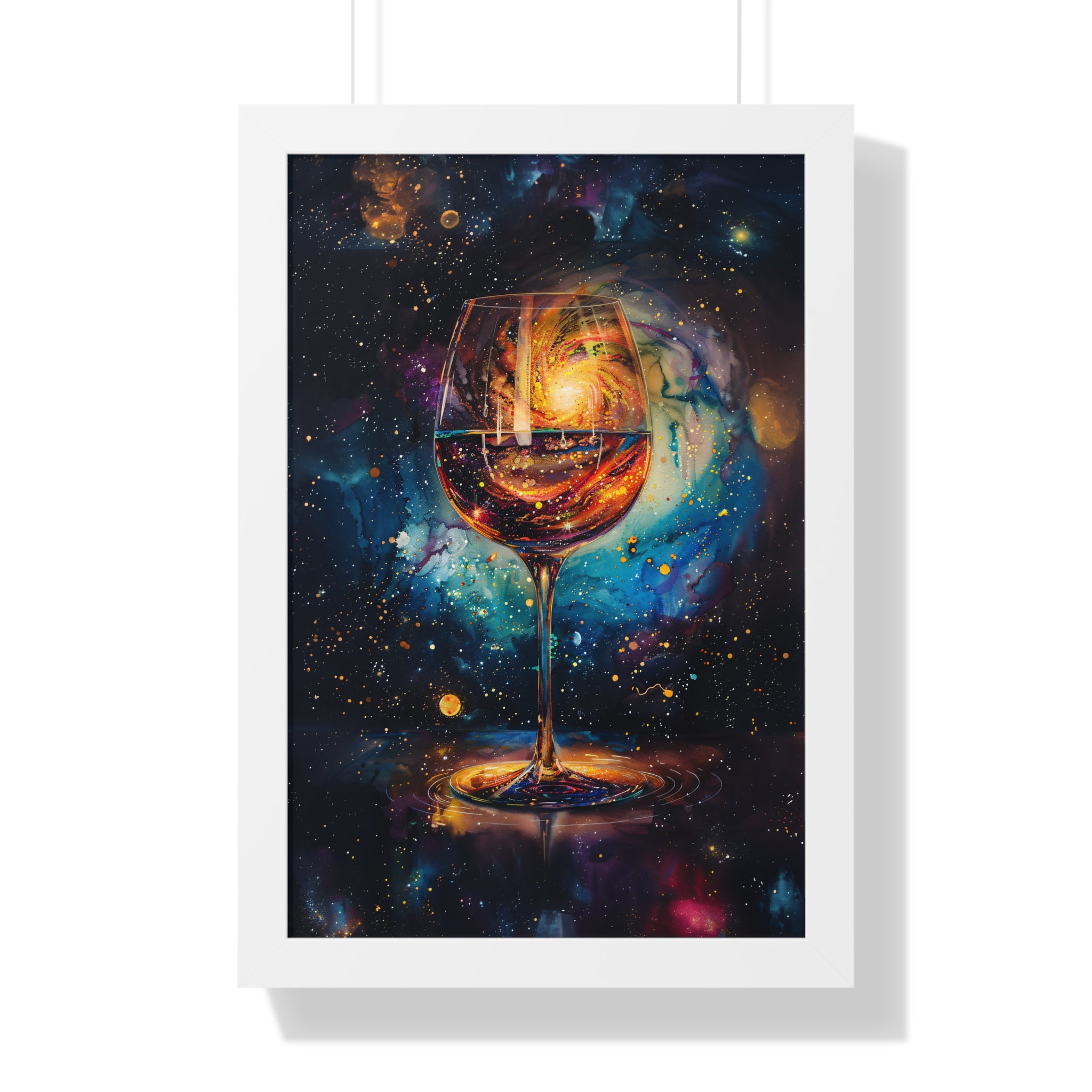 Framed Paper Print - Cosmic Swirl in Wine Glass