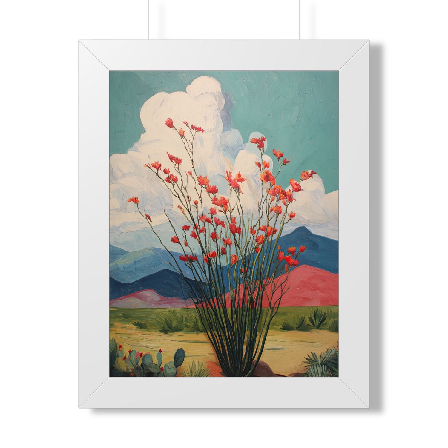 Framed Paper Print - Ocotillo Cactus Desert Bloom