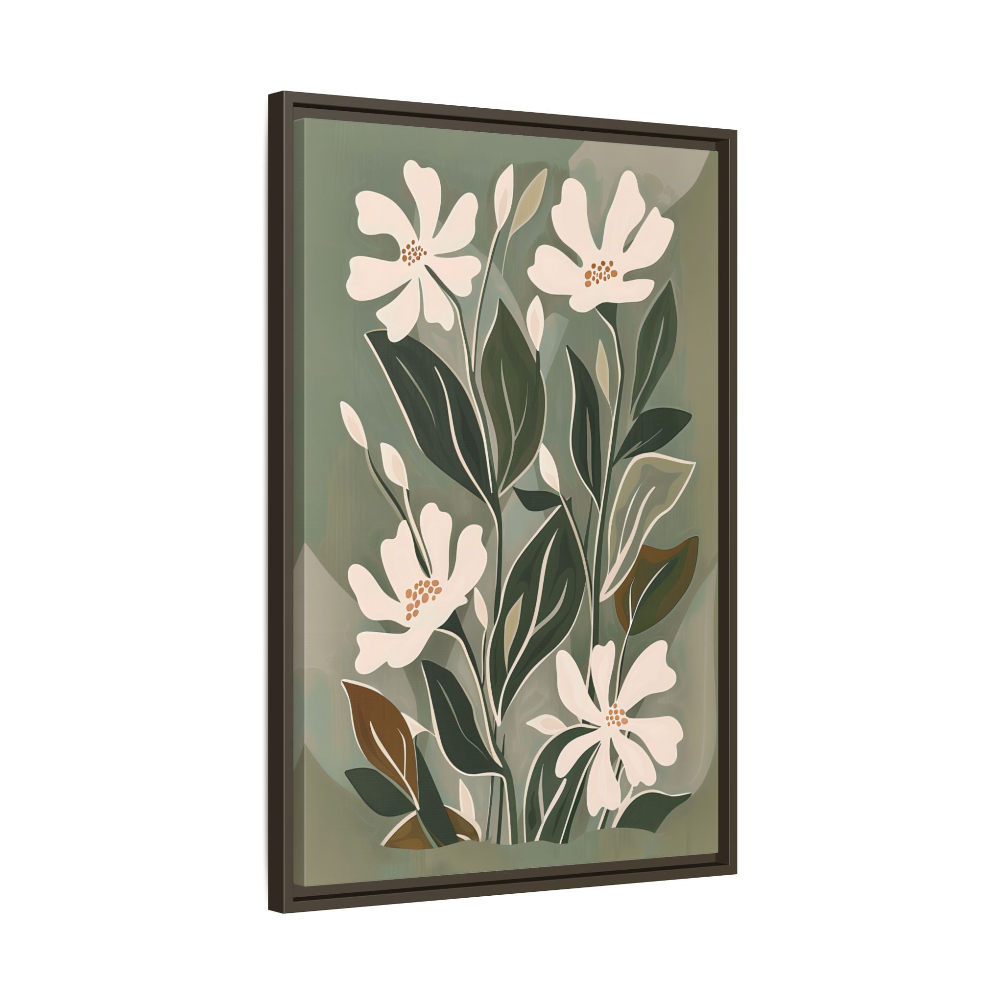 Framed Canvas - Cream Blooms on Sage Leaves