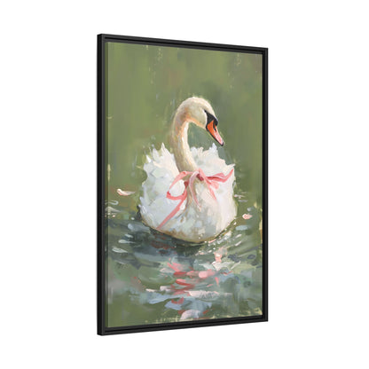 Framed Canvas - Ballet Swan in Pink Bow