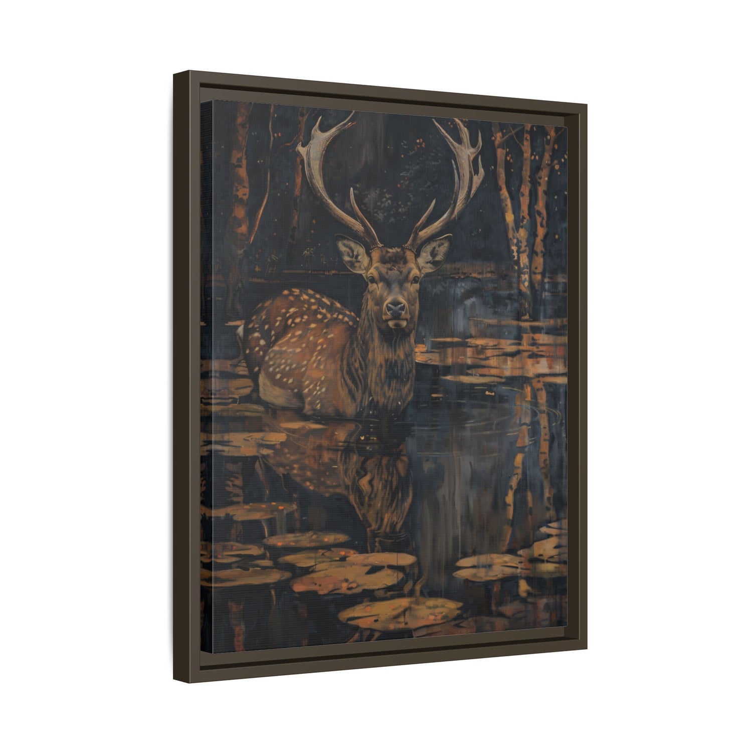 Framed Canvas - Twilight Stag Reflection
