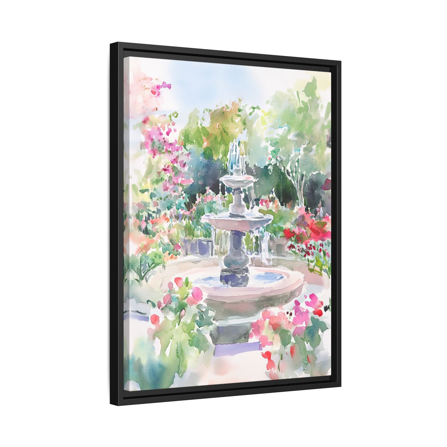 Framed Canvas - Charleston Garden Fountain View