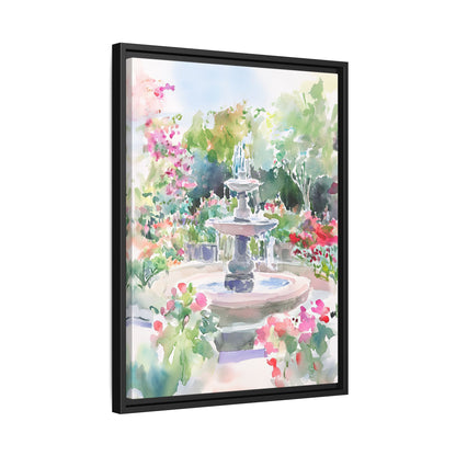 Framed Canvas - Charleston Garden Fountain View