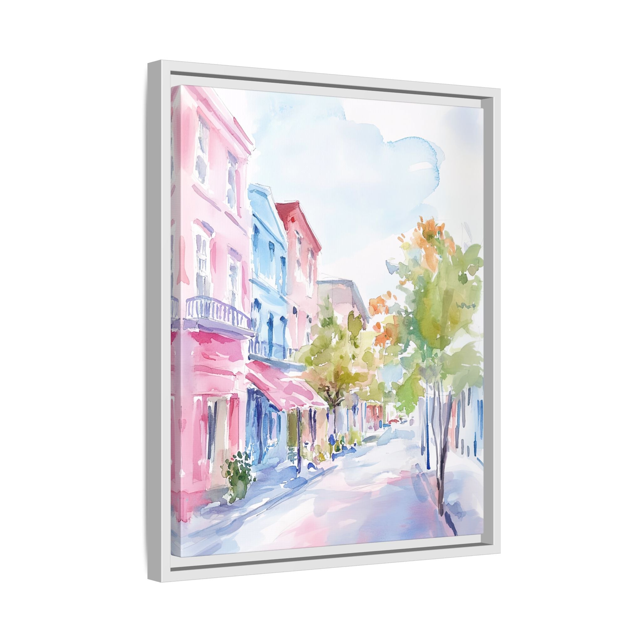 Framed Canvas - Pastel Charleston Street Scene