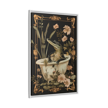 Framed Canvas - Crocodile in Bloom Bath Bliss