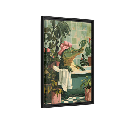 Framed Canvas - Bathtub Alligator Spa Day