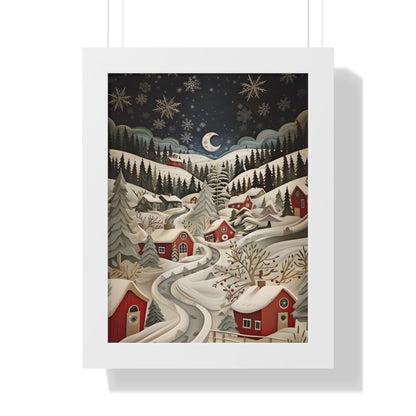 Framed Paper Print - Silent Snowfall Village