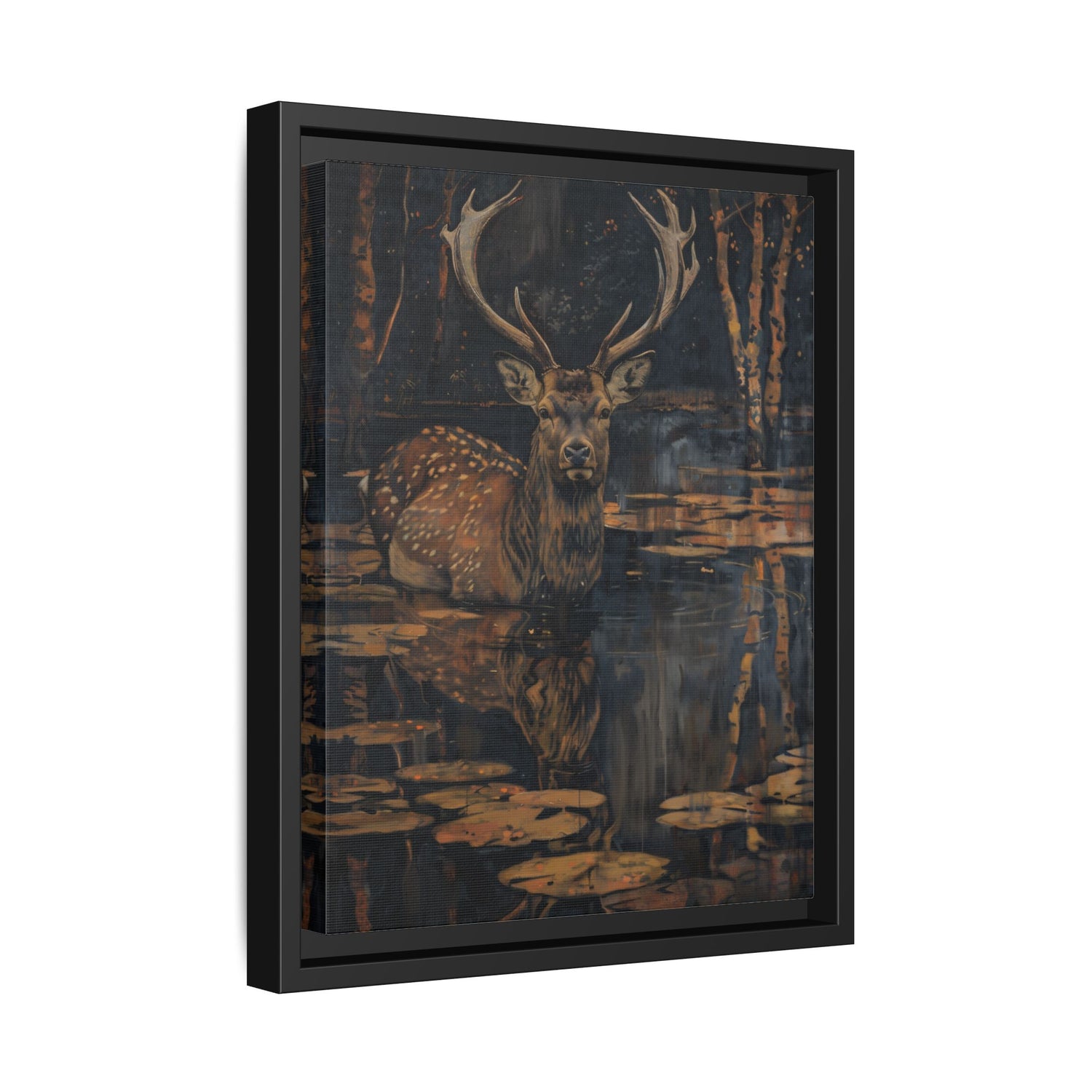 Framed Canvas - Twilight Stag Reflection